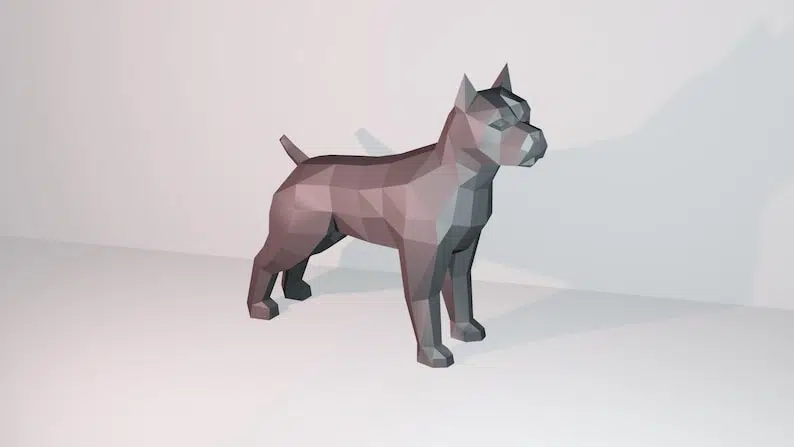3D Origami Pitbull Papercraft, side view