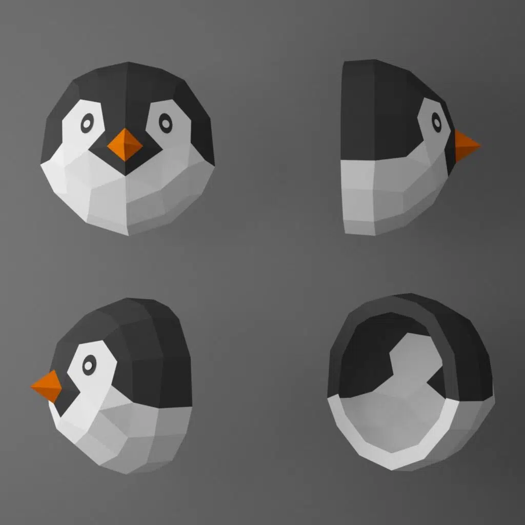 Papercraft of penguin head in 3D origami