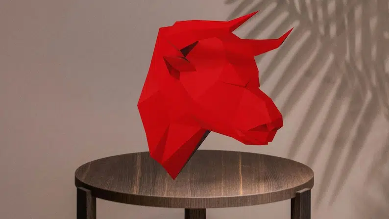 Papercraft de tête de taureau en origami 3D, weergave 3