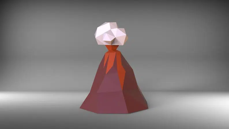 Papercraft de volcan en origami 3D, weergave 3