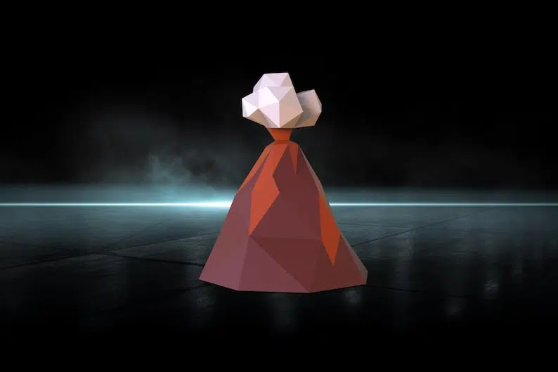 Papercraft de volcan en origami 3D, weergave 4