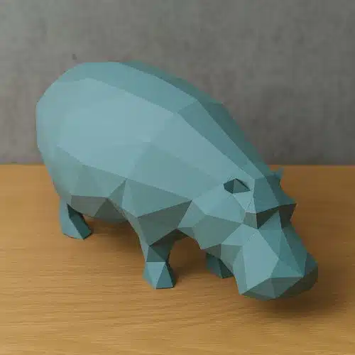 Papercraft of hippopotamus in 3D origami