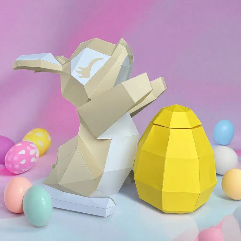 Papercraft lapin de Pâques avec oeuf en origami 3D