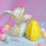 Papercraft Easter bunny with egg in 3D origami