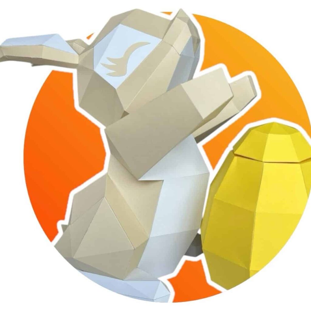 Papercraft Easter bunny with egg in 3D origami