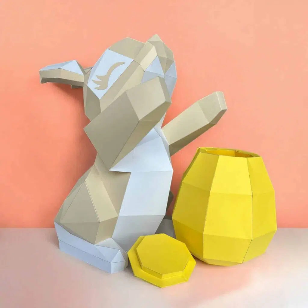 Papercraft lapin de Pâques avec oeuf en origami 3D, weergave 3