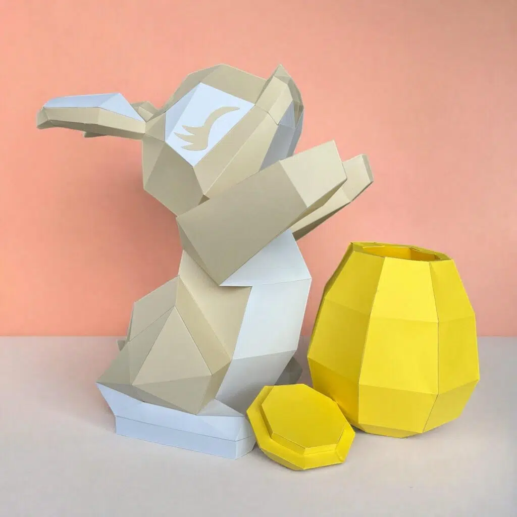 Papercraft lapin de Pâques avec oeuf en origami 3D, weergave 4