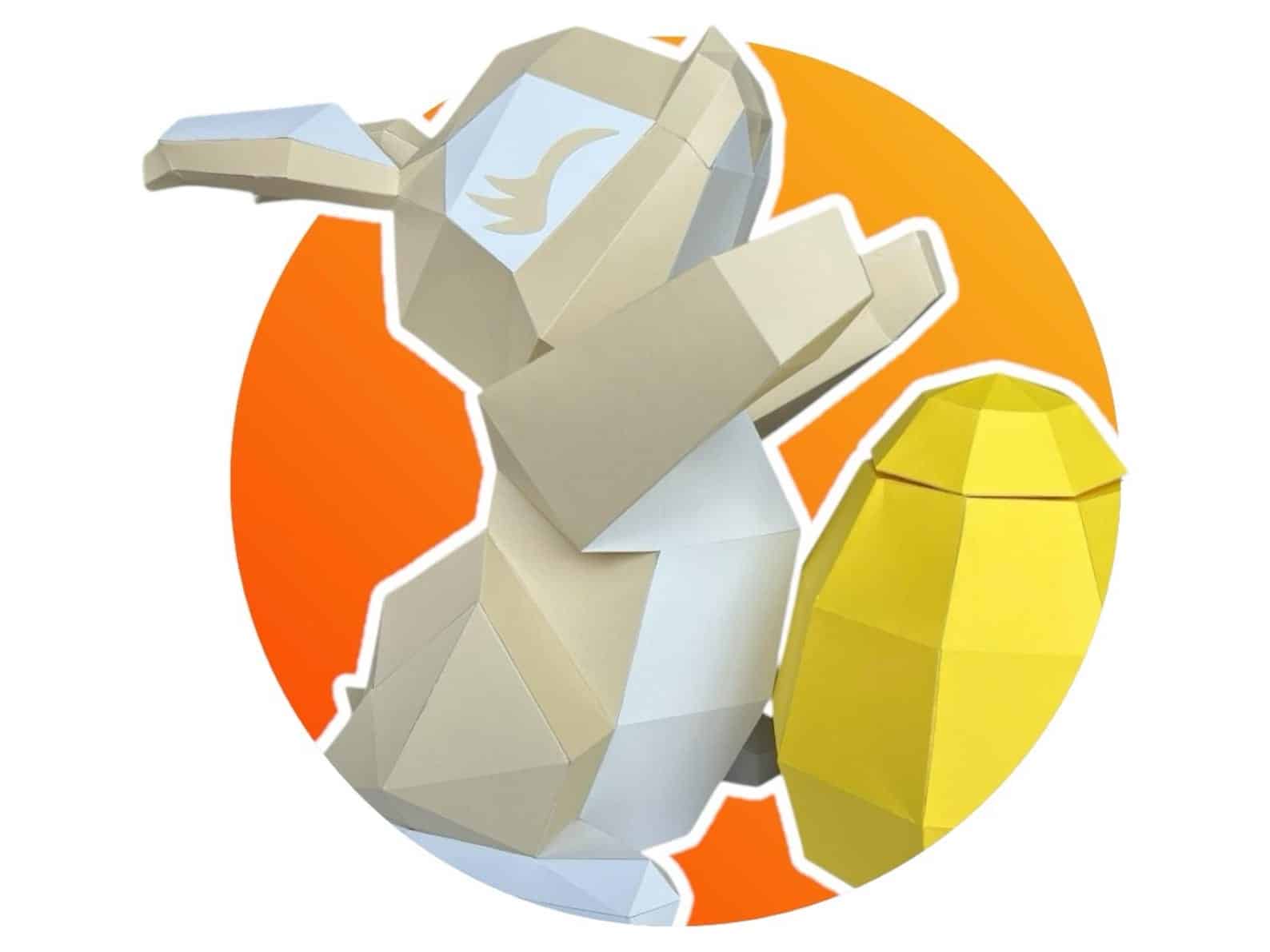 Papercraft Easter bunny with egg in 3D origami Papercraft Easter bunny with egg in 3D origami