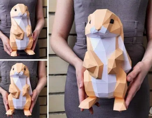 Papercraft of standing bunnies in 3D origami