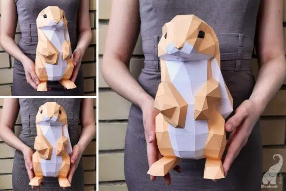 Papercraft de petits lapins debout en origami 3D, weergave 2