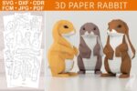 Papercraft de coelhos em pé em origami 3D