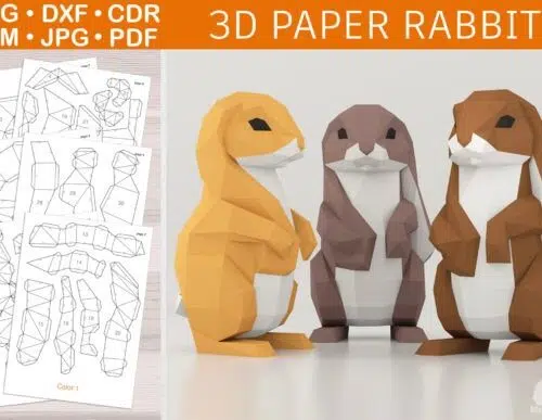 3D Origami Papercraft of Small Standing Rabbits, 3D model