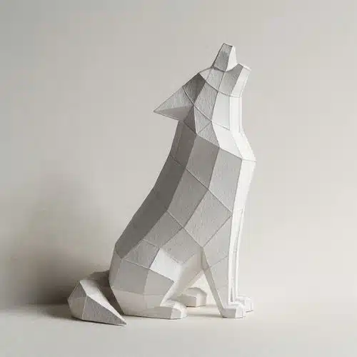 Papercraft howling wolf in 3D origami