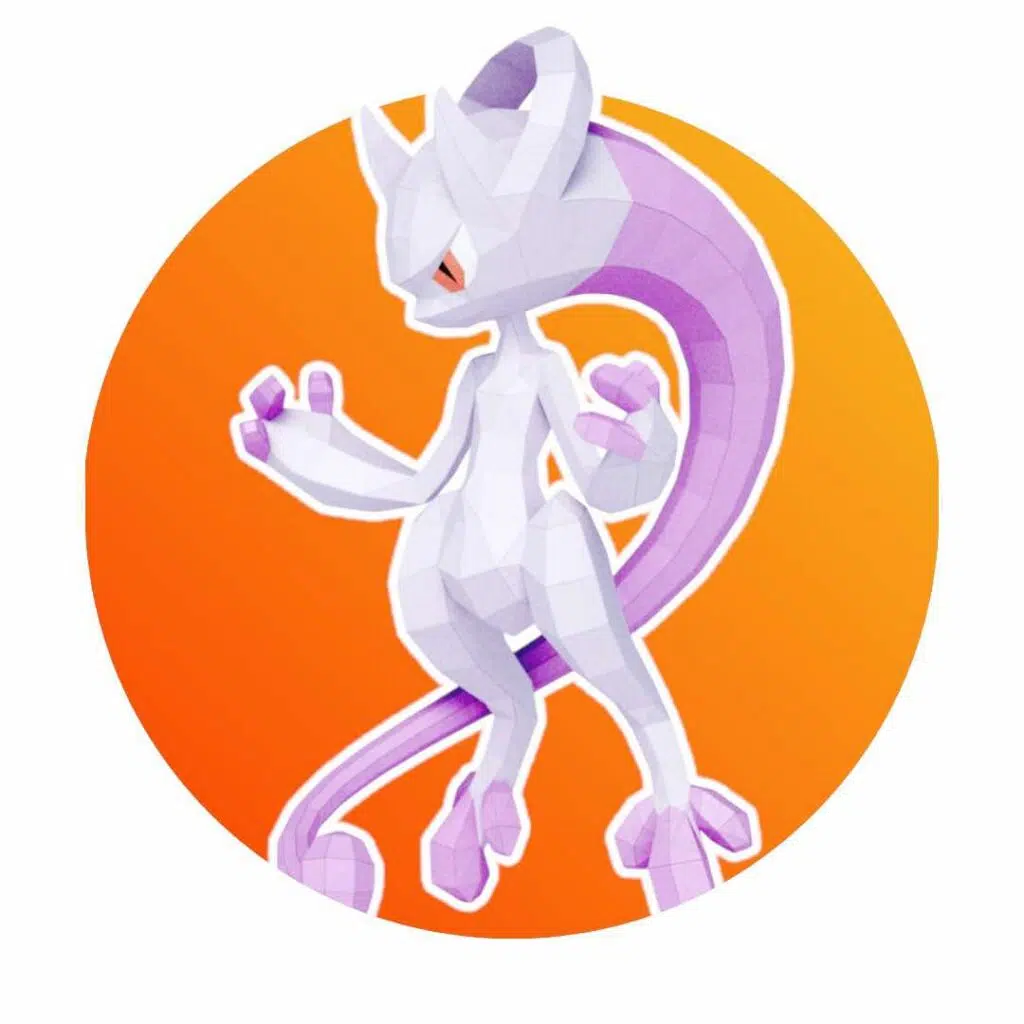 Papercraft von Mega Mewtu Y als 3D-Origami