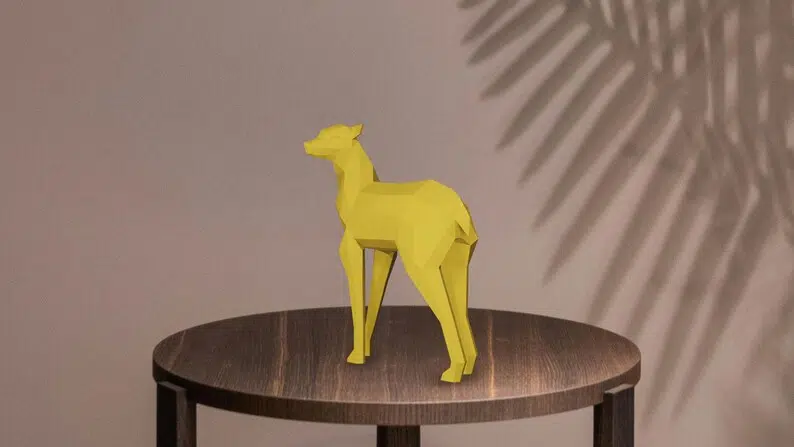 Papercraft biche debout en origami 3D, weergave 3
