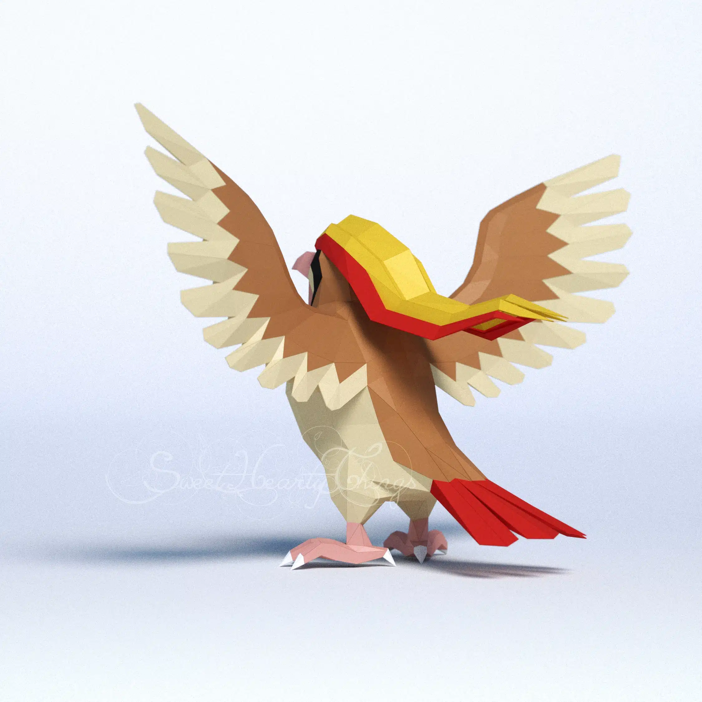 Pidgey Pokémon 3D Origami Papercraft, back view