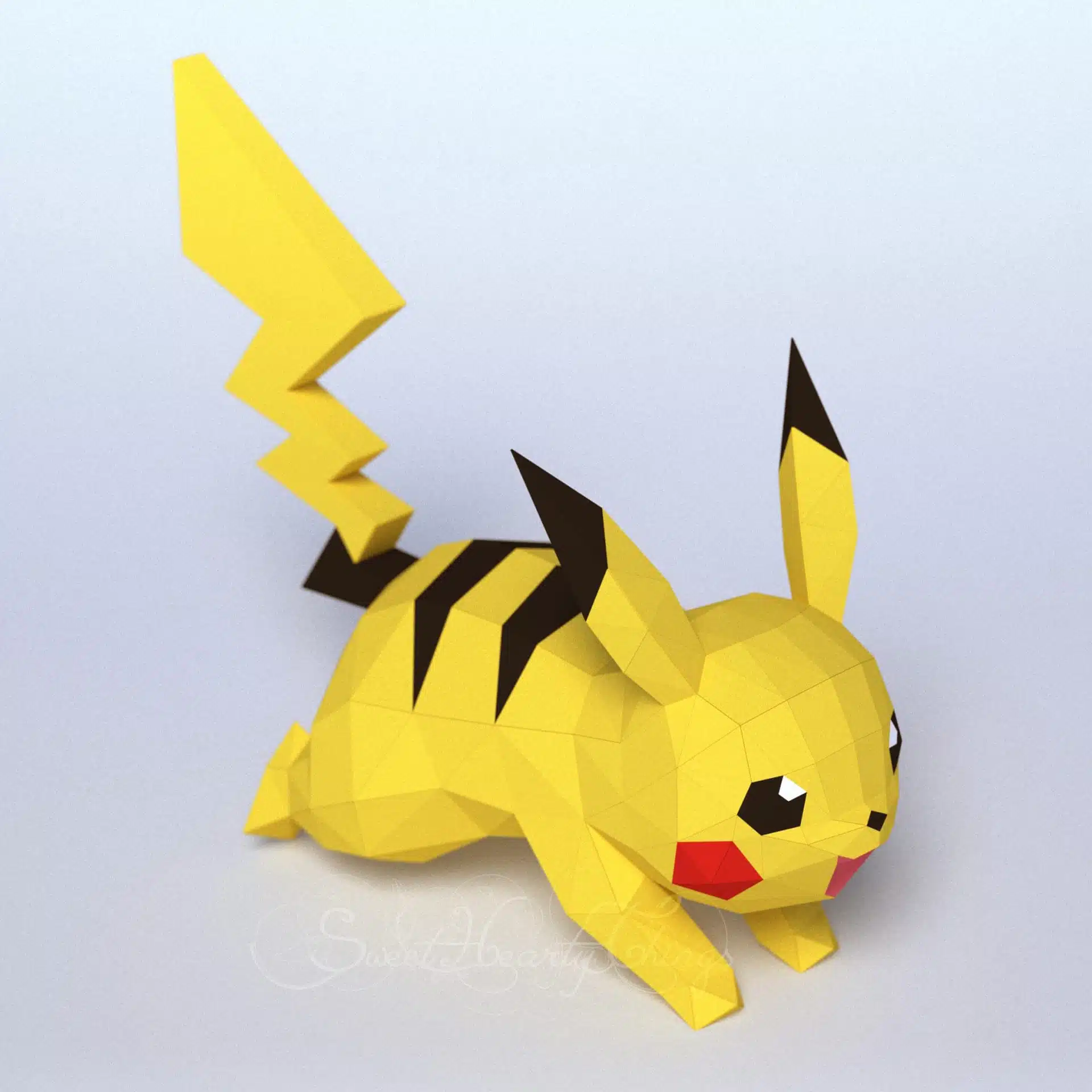 Running Pikachu 3D Origami Papercraft, back view