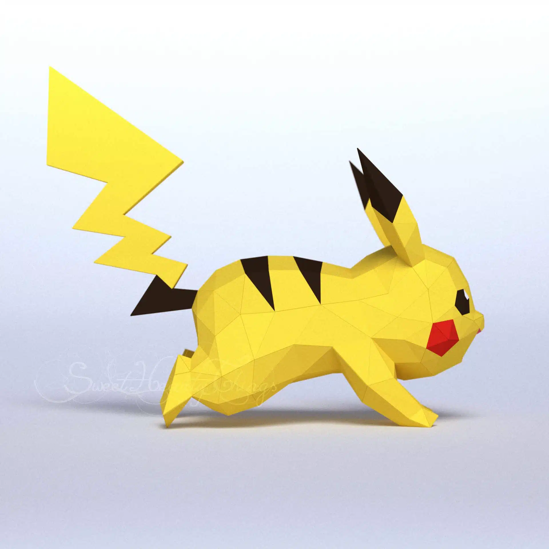 Running Pikachu 3D Origami Papercraft, side view