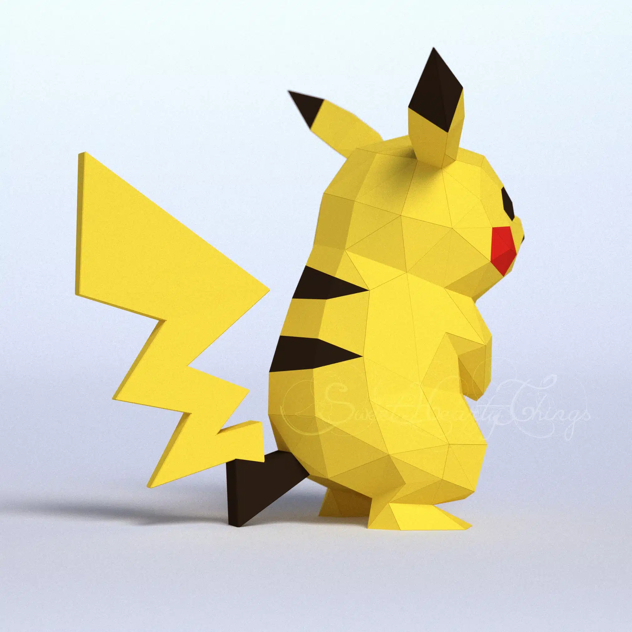 Pikachu origami papercraft, side view