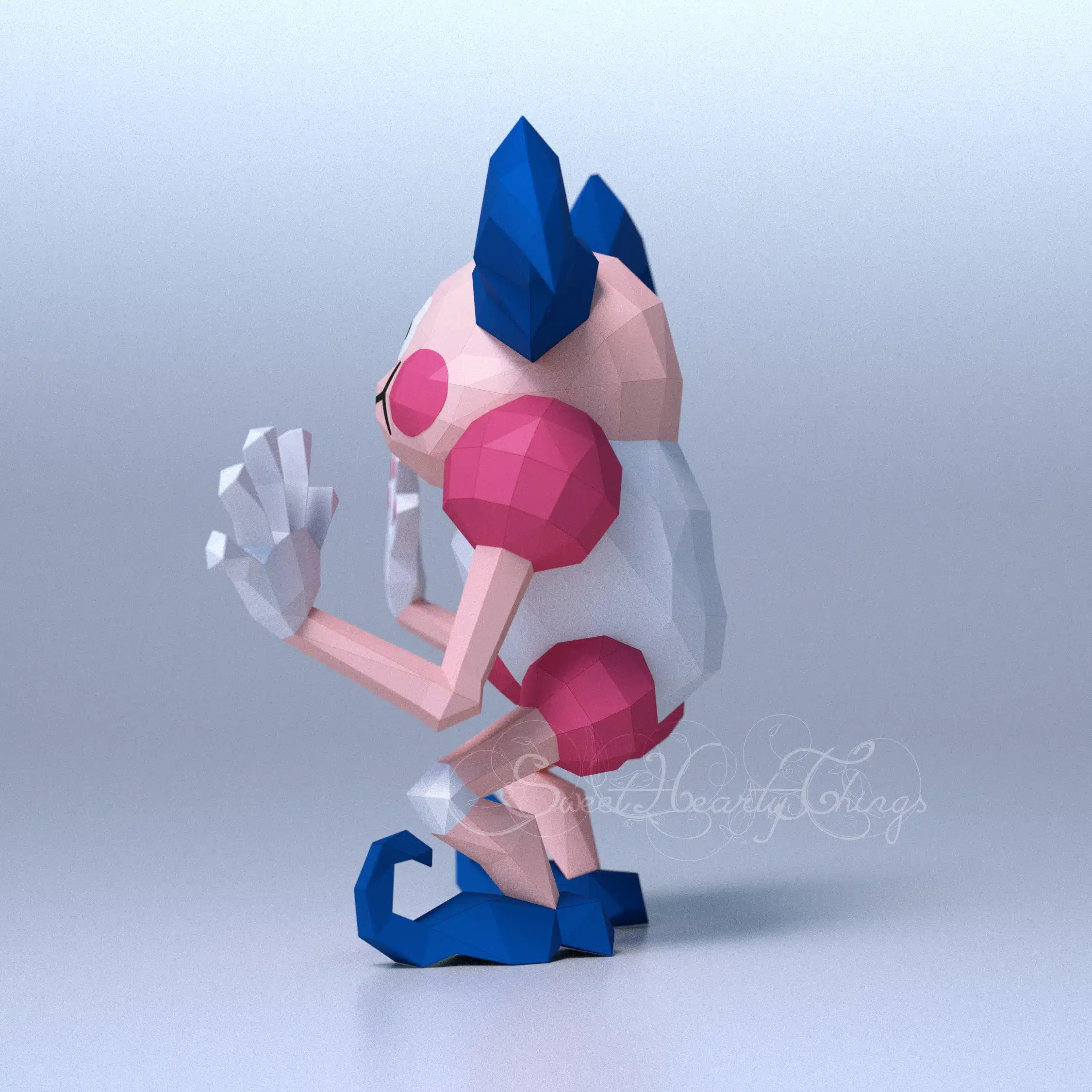 Mr Mime 3D Origami Papercraft, side view