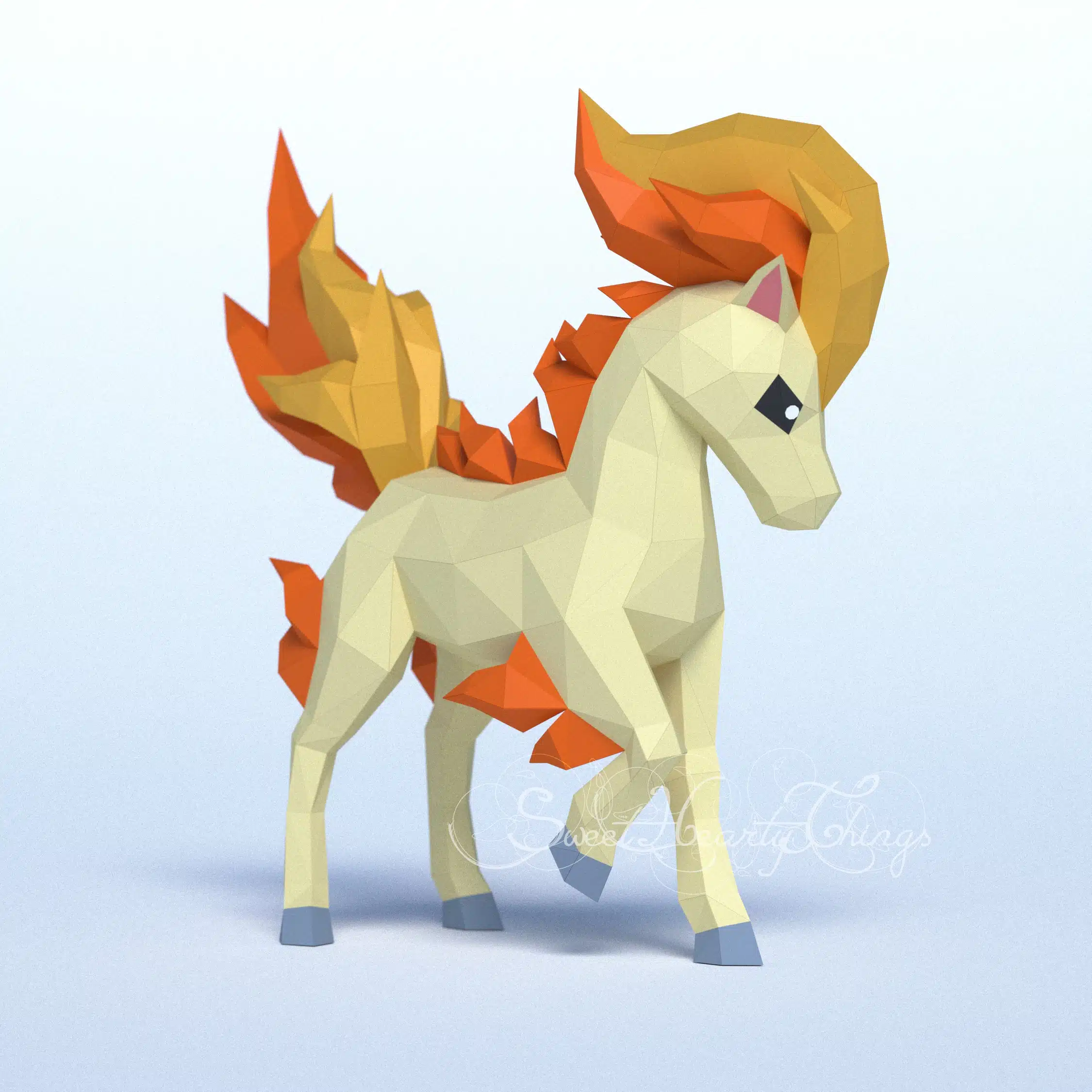 Ponyta Pokémon 3D Origami Papercraft, back view