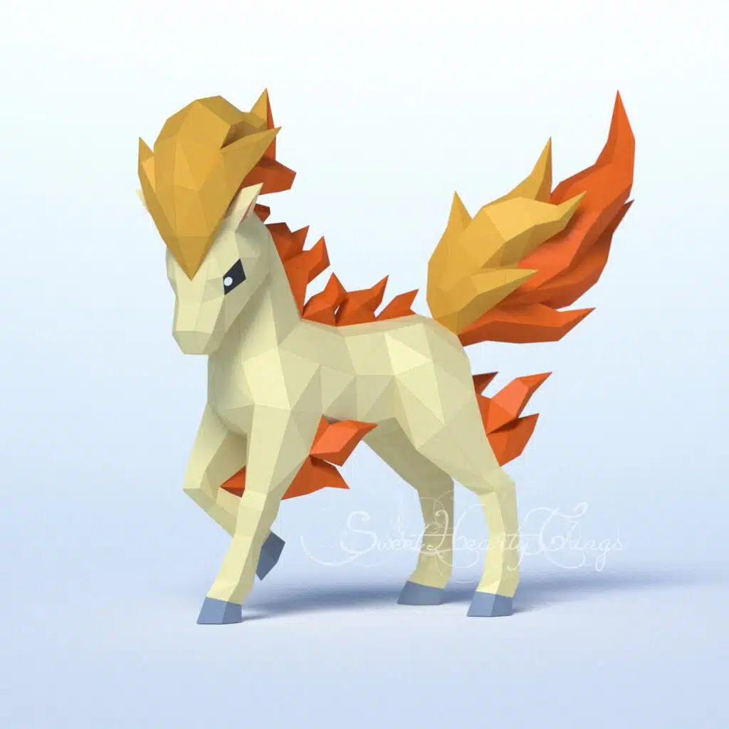 Papercraft de Ponyta Pokémon em origami 3D