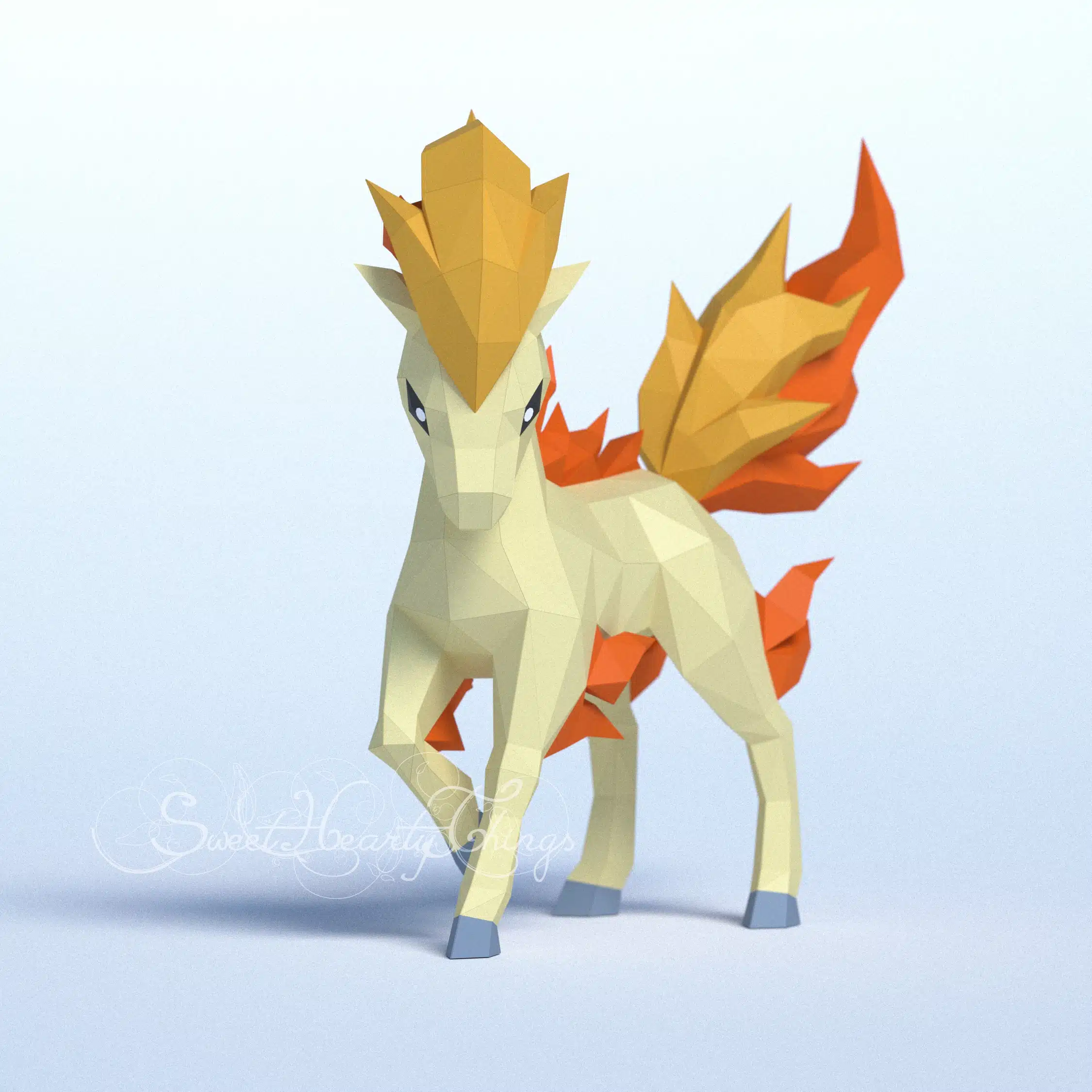 Ponyta Pokémon 3D Origami Papercraft, side view