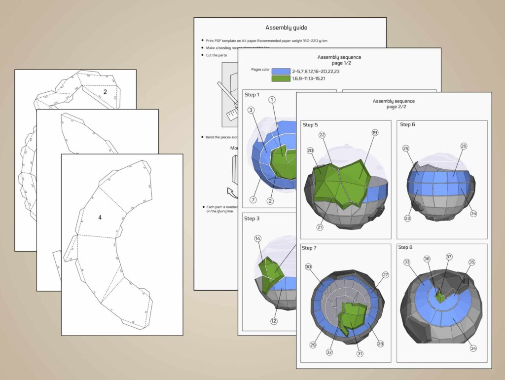 Papercraft do planeta Terra em origami 3D