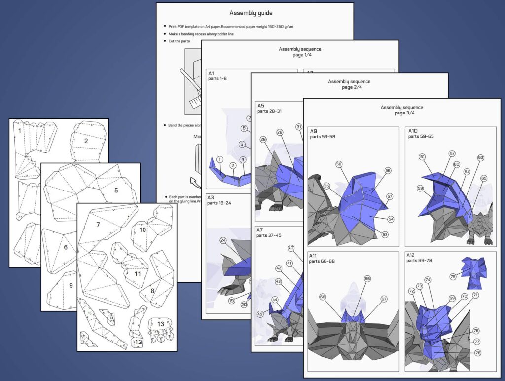 Papercraft de pequeño dragón rojo completo en origami 3D