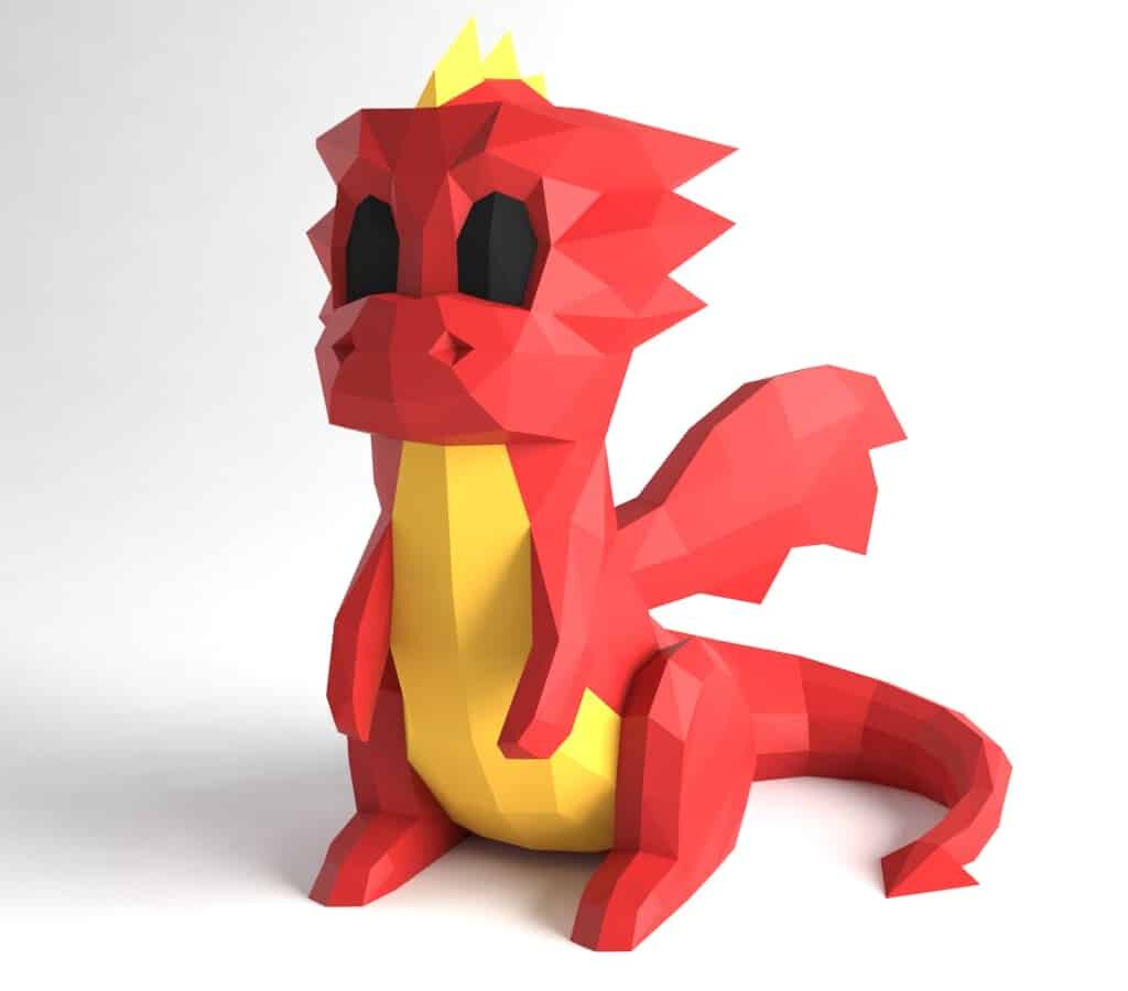 Niedlicher kleiner Drache als 3D-Origami-Papercraft
