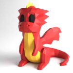Papercraft de pequeño dragón lindo en origami 3D