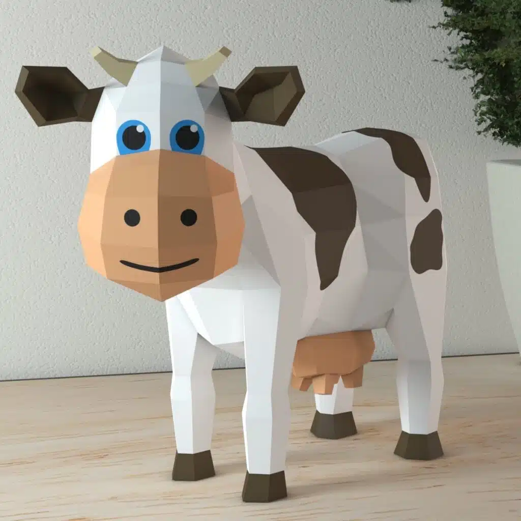 Cartoon-Kuh als 3D-Origami-Papercraft