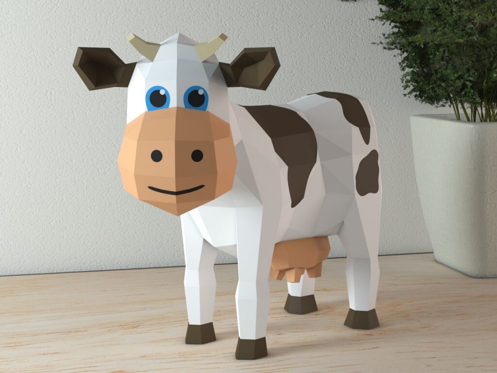 Papercraft di mucca cartoon in origami 3D