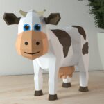 Papercraft vaca cartoon em origami 3D