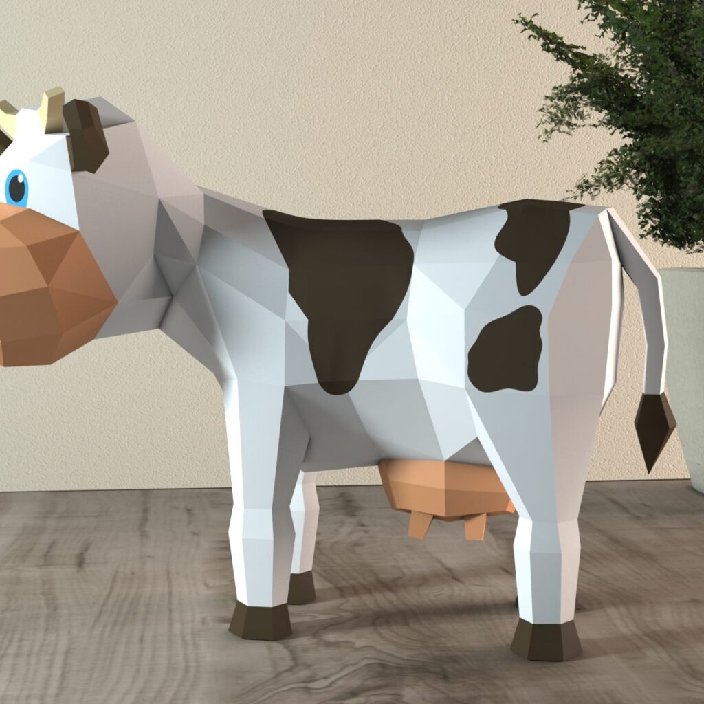 Papercraft de vache cartoon en origami 3D