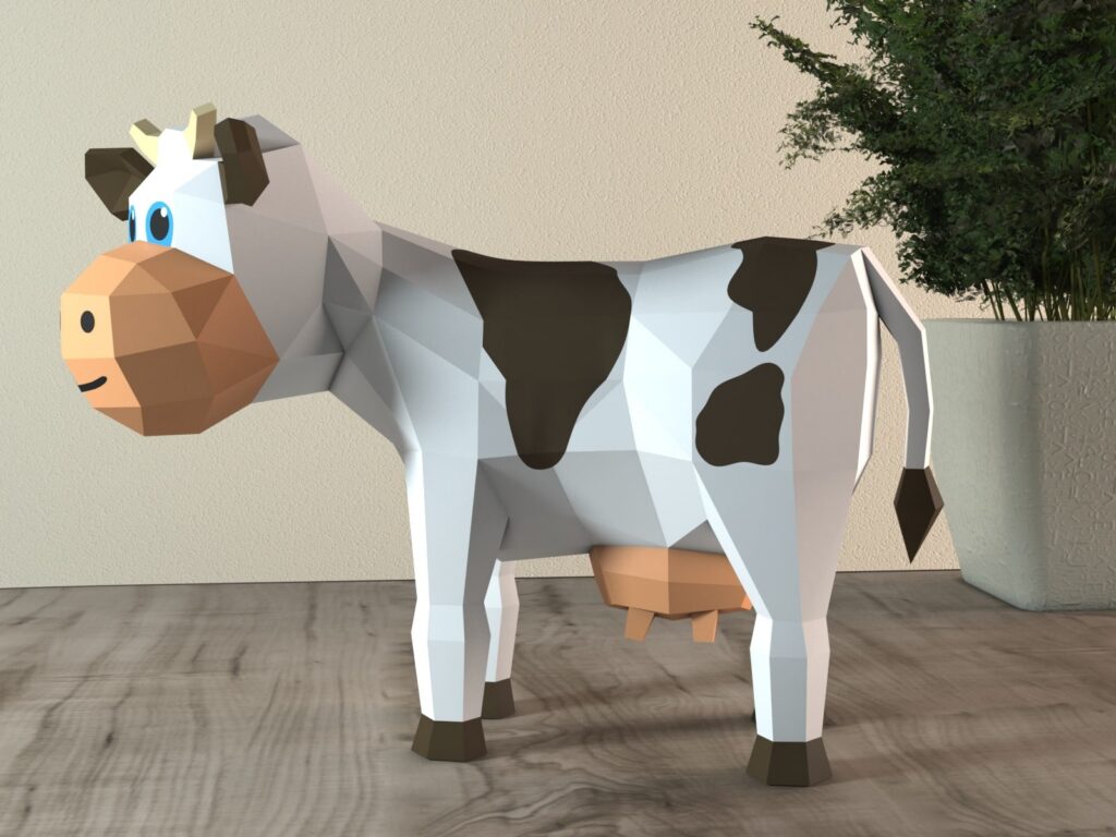 Papercraft di mucca cartoon in origami 3D