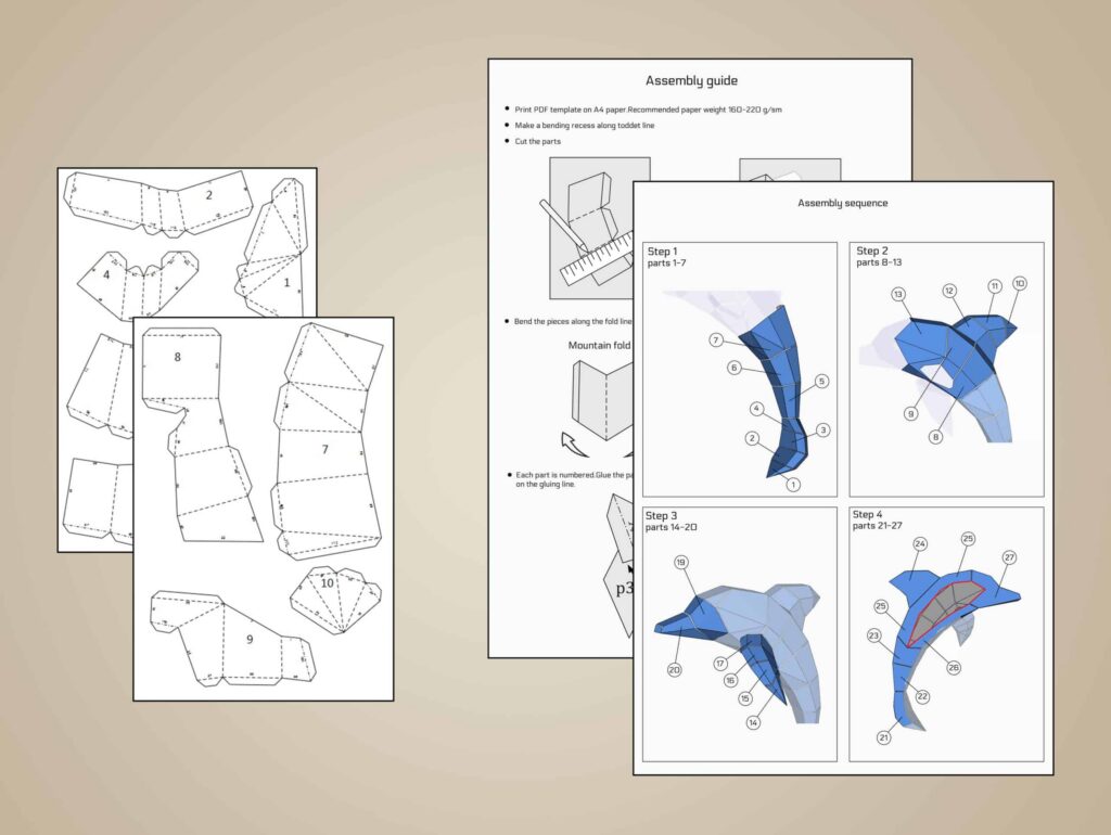 3D Origami Wall Dolphin Papercraft