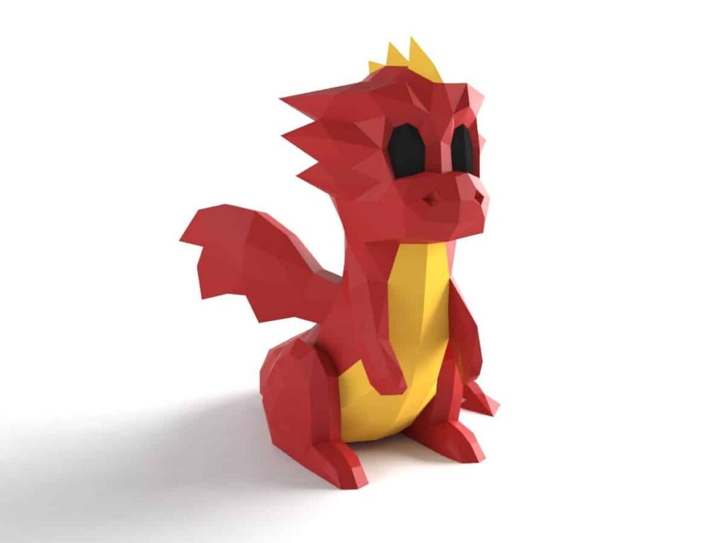 Papercraft de pequeno dragão fofo em origami 3D