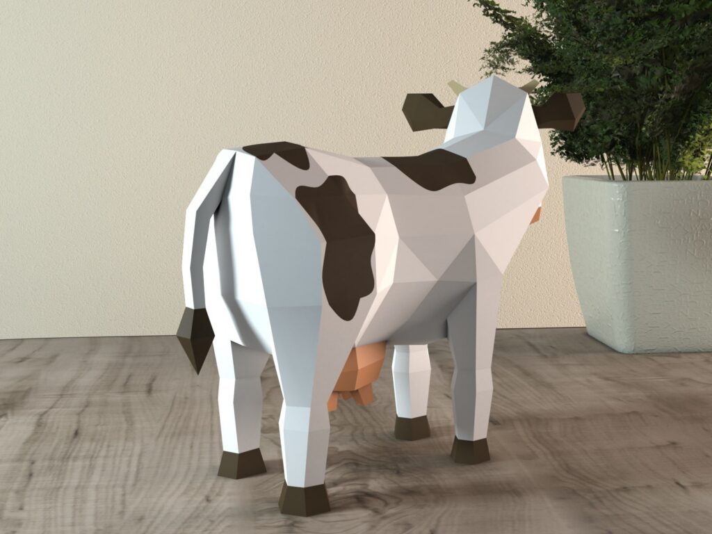 Papercraft di mucca cartoon in origami 3D