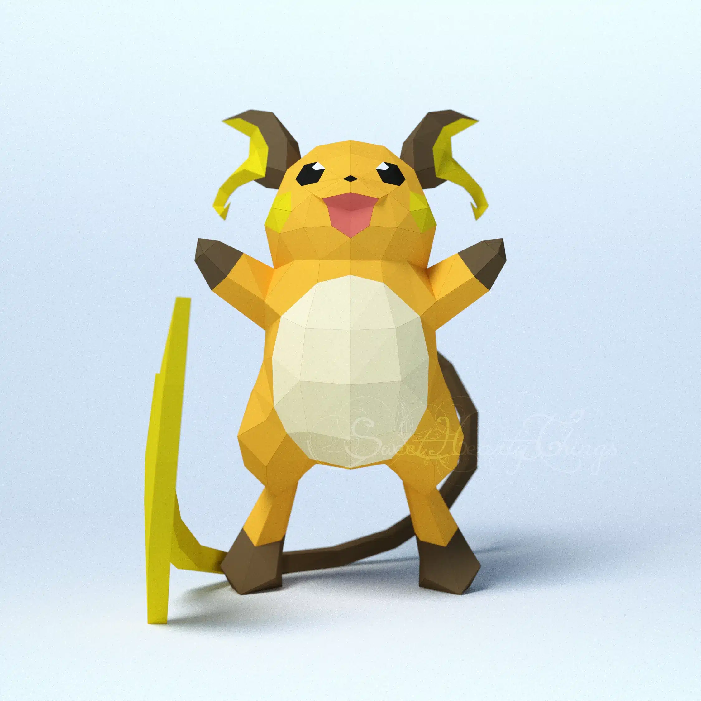Raichu Pokémon Origami Papercraft, back view