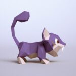 Papercraft de Raticate Pokémon em origami 3D