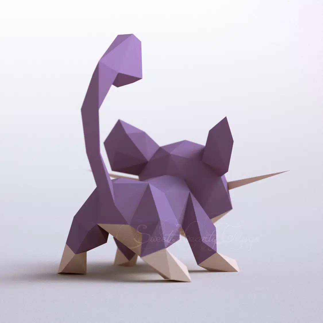 Papercraft Pokémon Raticate in origami 3D, vista posteriore
