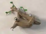 Origami sloth papercraft on branch, view 2