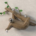 Papercraft Faultier auf Ast in Origami