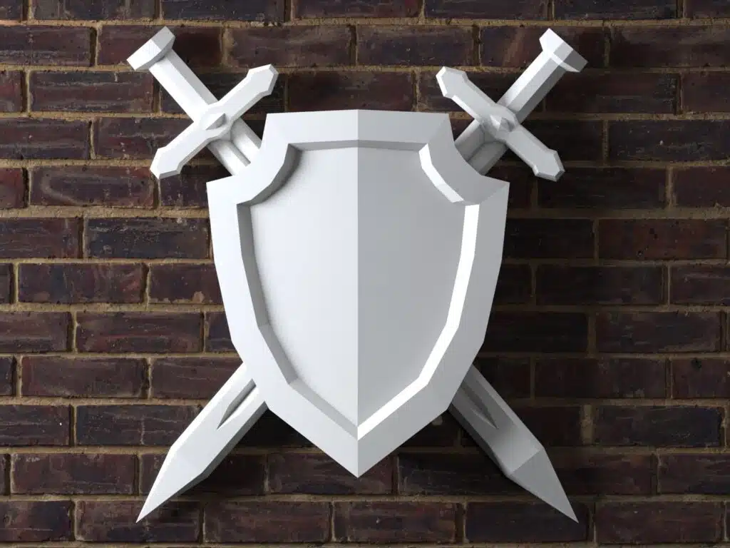 Papercraft de espada e escudo em origami 3D