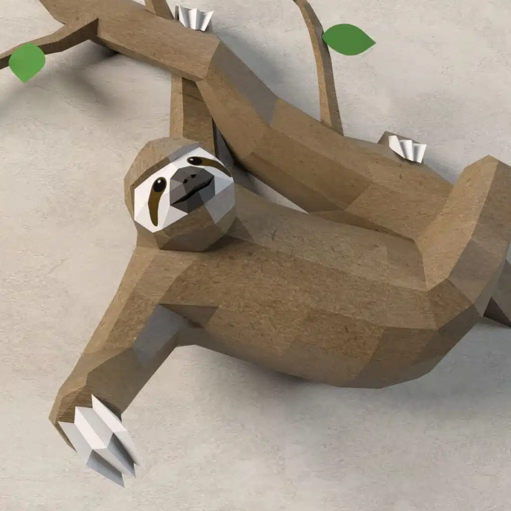 Papercraft Faultier auf Ast in Origami