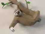 Origami sloth papercraft on branch, detail