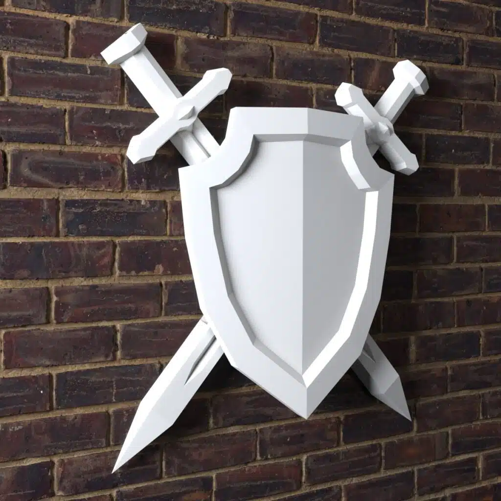 Papercraft sword and shield in 3D origami