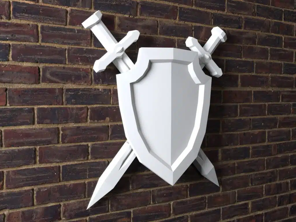 Papercraft de espada e escudo em origami 3D