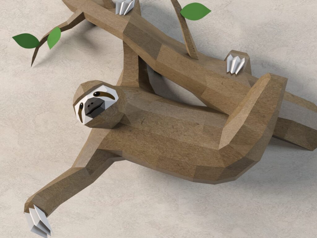 Papercraft di bradipo su ramo in origami